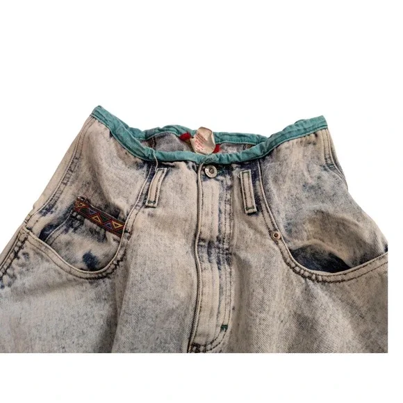 VTG Acid Wash 80s Bonjour Denim High Waisted Skirt Color Trim Size 8 - Picture 3 of 8